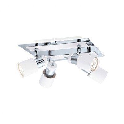 Eglo Lighting Modern Davida 9 Inch 4 Light Glass Shade Semi Flush Mount 50 Watt Steel Ceiling Light Fixture, Chrome and White