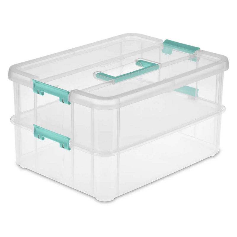 Sterilite Convenient Home 2-Tier Layer Stack Carry Storage Box, Clear, 3 of 9