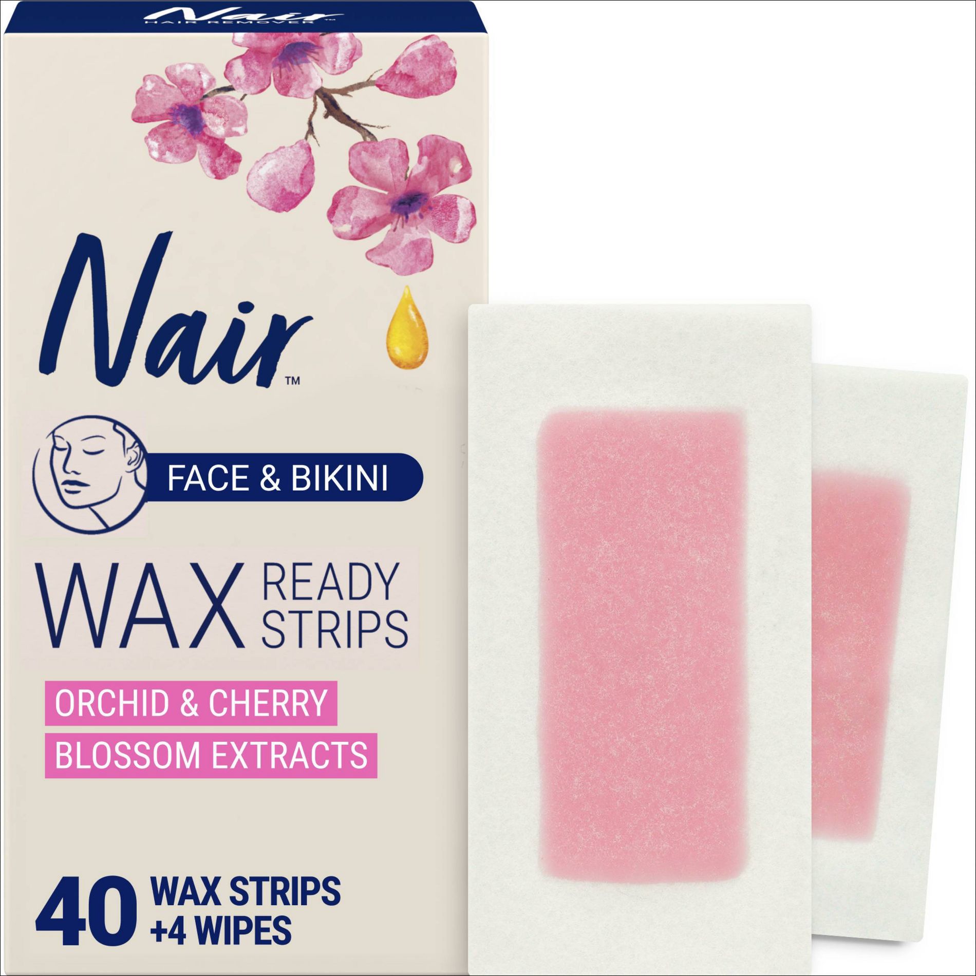Nair Face and Bikini Hair Removal Wax Ready Strips - 40ct