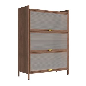 Dolonm Metal Storage Cabinet with Flip Doors, Ample Storage for Living Room, Office, Bedroom, Hallway, Walnut Finish - 1 of 4