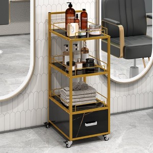 Locking Salon Storage Cabinet,3 Tier Barber Salon Storage Trolley Cart with Lockable Wheels,Rolling Hairdressing Salon Cart for Barbershop Spa - 1 of 4