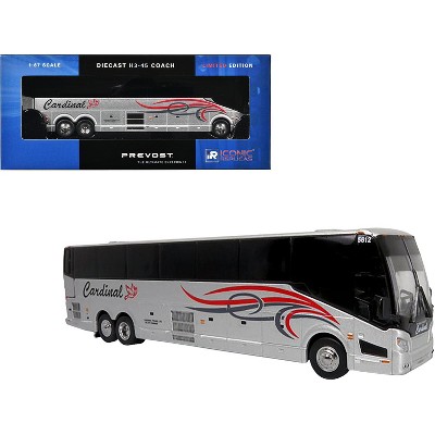 Prevost H3-45 Coach Bus "Cardinal Transportation" Silver Metallic w/Graphics Ltd Ed 1/87 (HO) Diecast Model by Iconic Replicas