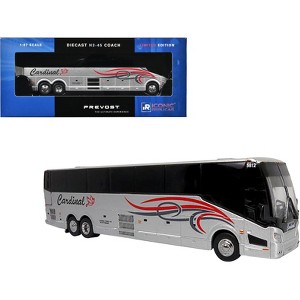 Prevost H3-45 Coach Bus "Cardinal Transportation" Silver Metallic w/Graphics Ltd Ed 1/87 (HO) Diecast Model by Iconic Replicas - 1 of 3