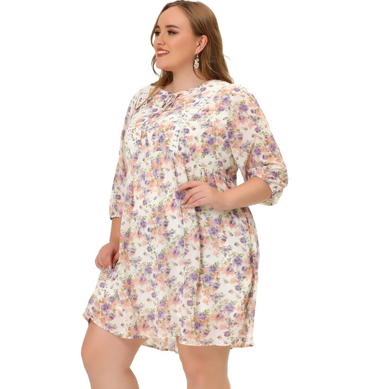 Agnes Orinda Women's Plus Size 3/4 Sleeves Babydoll Crew Neck Lace Floral Flare Retro Dress, 3 of 6