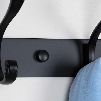 Black Zinc Alloy and Stainless Steel Wall-Mounted Coat Hooks