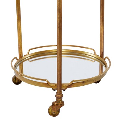Elegant Brass 19" Round Bar Cart with Mirrored Shelves and Wheels