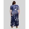 24seven Comfort Apparel Plus Size Blue Floral Print Elbow Sleeve Casual A Line Maxi Dress - 3 of 4