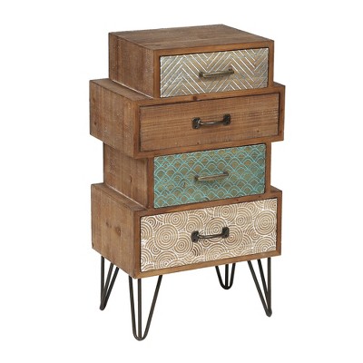Mid-Century Brown 4-Drawer Wood Accent Chest with Metal Legs