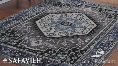 Blue and Gray Synthetic Round Non-slip Area Rug
