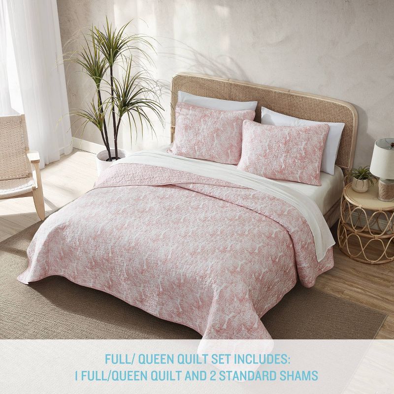 Tommy Bahama 3pc Full/Queen Distressed Water Leaves Cotton Quilt Set Pink Coral, 3 of 8