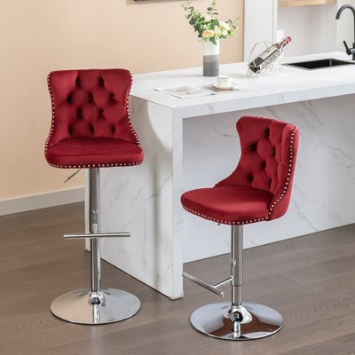 18.1"Set of 2 Swivel Velvet Barstools Adjusatble Seat,khaki