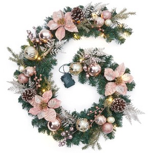 coucheta Christmas Wreath with Lights, Xmas Garlands Decoration with Battery Operated Lights with Timer, Window Indoor Holiday Decor - 1 of 4