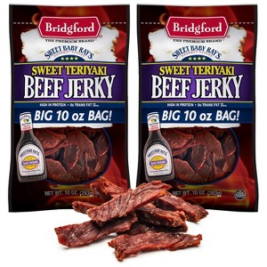 Bridgford Sweet Baby Ray’s Beef Jerky Sweet Teriyaki 10 oz - High Protein Beef Jerky Teriyaki for On the Go Snacking and Busy Lifestyles - 1 of 4