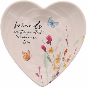 Pavilion Gift Company - Friend - Ceramic Heart-Shaped Keepsake Dish Floral Design Girlfriend Friend Trinket Ring Jewelry Dish - 1 of 4