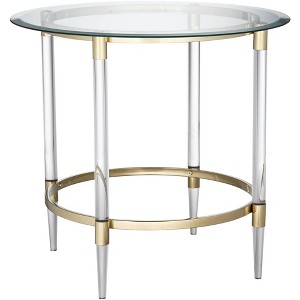 55 Downing Street Modern Minimalist Glass Round Accent Side End Table 24 3/4" Wide Clear Gold Rings for Living Room Bedroom Bedside Entryway House - 1 of 4