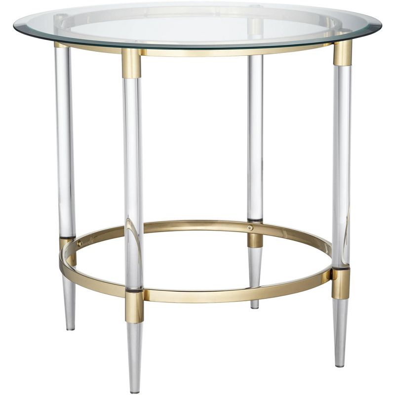 55 Downing Street Modern Minimalist Glass Round Accent Side End Table 24 3/4" Wide Clear Gold Rings for Living Room Bedroom Bedside Entryway House, 1 of 10