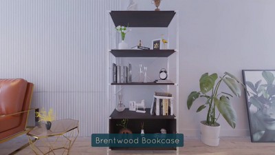 Brentwood Natural Wood and Black Steel 4-Shelf Etagere Bookcase