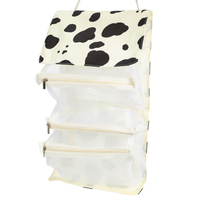 Unique Bargains Milk Cow Style 4 in 1 Detachable Hanging Roll Up Travel Makeup Bags and Organizers Beige Black, 1 of 7