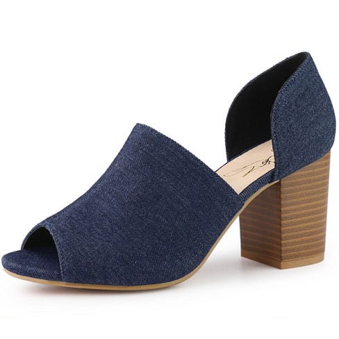 Navy blue chunky discount heel