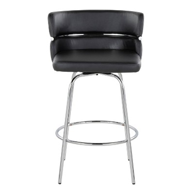 Set of 2 Black Faux Leather and Chrome Swivel Counter Stools
