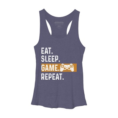 Women's Design By Humans Eat Sleep Game Repeat By MeowShop Racerback Tank Top