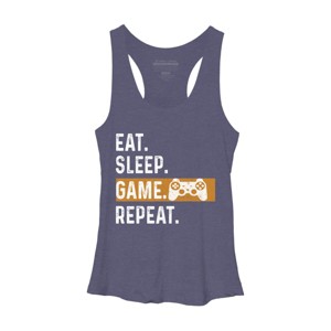 Women's Design By Humans Eat Sleep Game Repeat By MeowShop Racerback Tank Top - 1 of 2