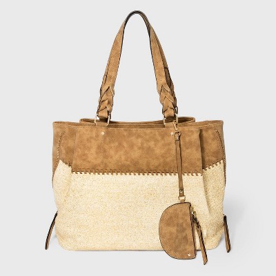 VR NYC Woven Trim Tote Handbag - Straw