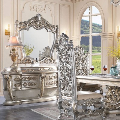 77" Champagne and Gold Ornate Dining Cabinet