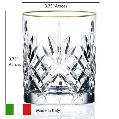 Siena Crystal Whiskey Glass Set with Gold Band, 9oz, Set of 4