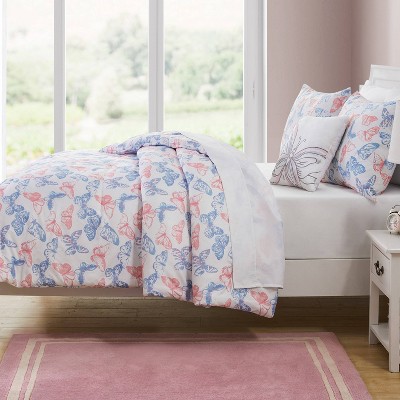 Full Purple and Pink Microfiber Butterfly Comforter Set