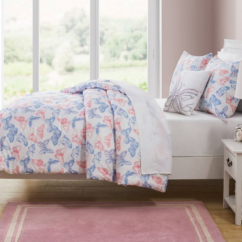 Kids' Pastel Butterfly Comforter Set White - Olivia & Finn, 4 of 9