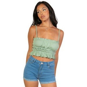 Slickblue Women's Ribbed Tiered Shirred Crop Top, Fitted Sleeveless Casual Tee, 5 Color Options, Size S-L - 1 of 4