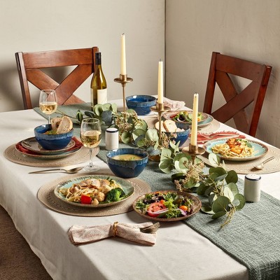 12-Piece Multicolor Ceramic Dinnerware Set with Reactive Glaze