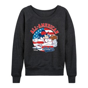 Women's - Disney - Mickey Americana Baseball Lightweight French Terry Wide Neck Long Sleeve Shirt - 1 of 4