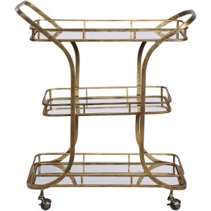 Uttermost Stassi 33" Wide Antiqued Gold Serving Bar Cart - 1 of 1