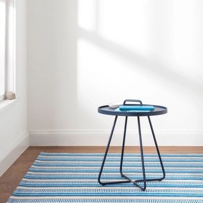 Blue and Beige Handwoven Cotton Stripe Rug 3' x 5'