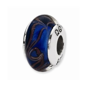 Black Bow Jewelry Blue, Brown Swirl Hand-Blown Glass & Sterling Silver Bead Charm, 13mm - 1 of 2