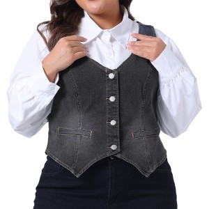 Agnes Orinda Women's Plus Size Fashion Retro Sleeveless Button-Up Jean Denim Vests - 1 of 4