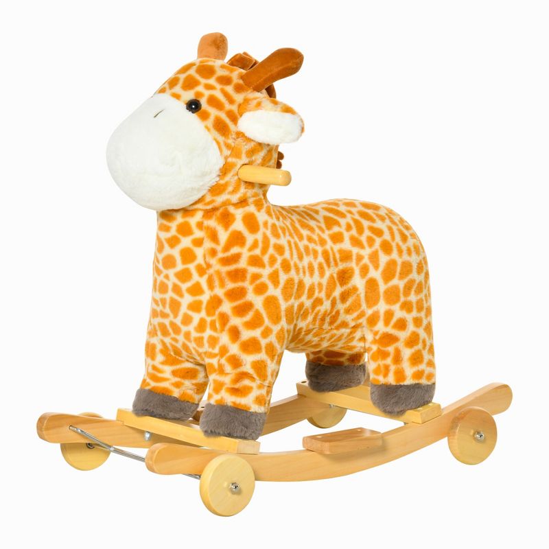 Qaba 2-in-1 Kids Plush Ride-On Rocking Horse Toy, Giraffe-shaped Plush Rocker with Realistic Sounds for Children 3 to 6 Years, Yellow, 5 of 10