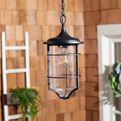 Elliptical Bronze Metallic 18" Glass Outdoor Pendant Light