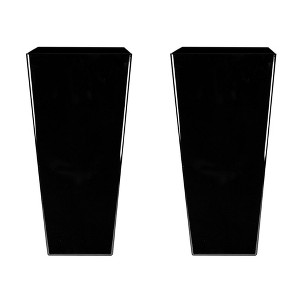 HC Companies Cascade 15" Square 32 Inch Tall Self Watering Indoor/Outdoor Decorative Flower Planter Pot w/Soil Saving Pot Liner, Black Onyx (2 Pack) - 1 of 4