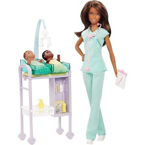 Barbie Baby Doctor Playset with Brunette Doll, 2 Infant Dolls, Exam Table and Accessories - 1 of 4
