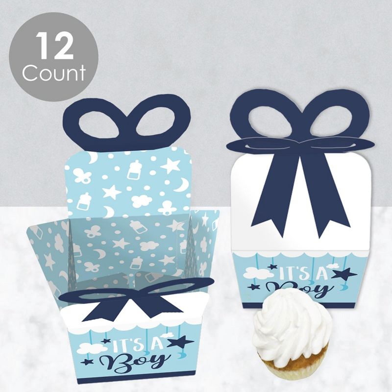 Big Dot of Happiness It's a Boy - Square Favor Gift Boxes - Blue Baby Shower Bow Boxes - Set of 12, 3 of 9