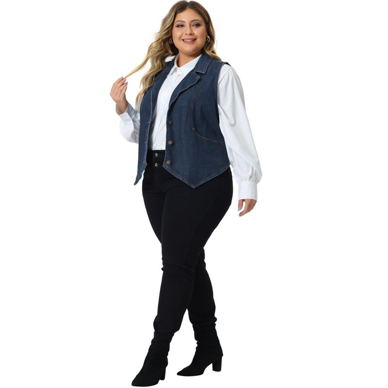 Agnes Orinda Women's Plus Size Sleeveless Lapel Casual Buttons Pockets Denim Vests, 3 of 6