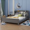 Full Size Platform Bed with Bookcase Headboard, Bed with LED Motion Sensor Light and Safety Guardrails, Slatted Pine Wood Frame Bed-Baofuwish - 3 of 4