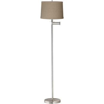 360 Lighting Modern Floor Lamp Swing Arm 60.5" Tall Brushed Nickel Natural Linen Drum Shade for Living Room Reading Bedroom Office