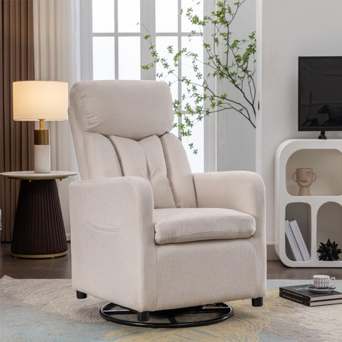 Beige Single Rotating Sofa Chair swivel Chair Couch 360 Degree Beige Cotton Linen Swivel Armchair With Pocket Soft Swivel Nursery Chair maison Boucle Target