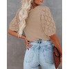 Women's Round Neck Short Sleeve Sweater Summer Casual Puff Sleeve Pullover Knit Top - 2 of 3