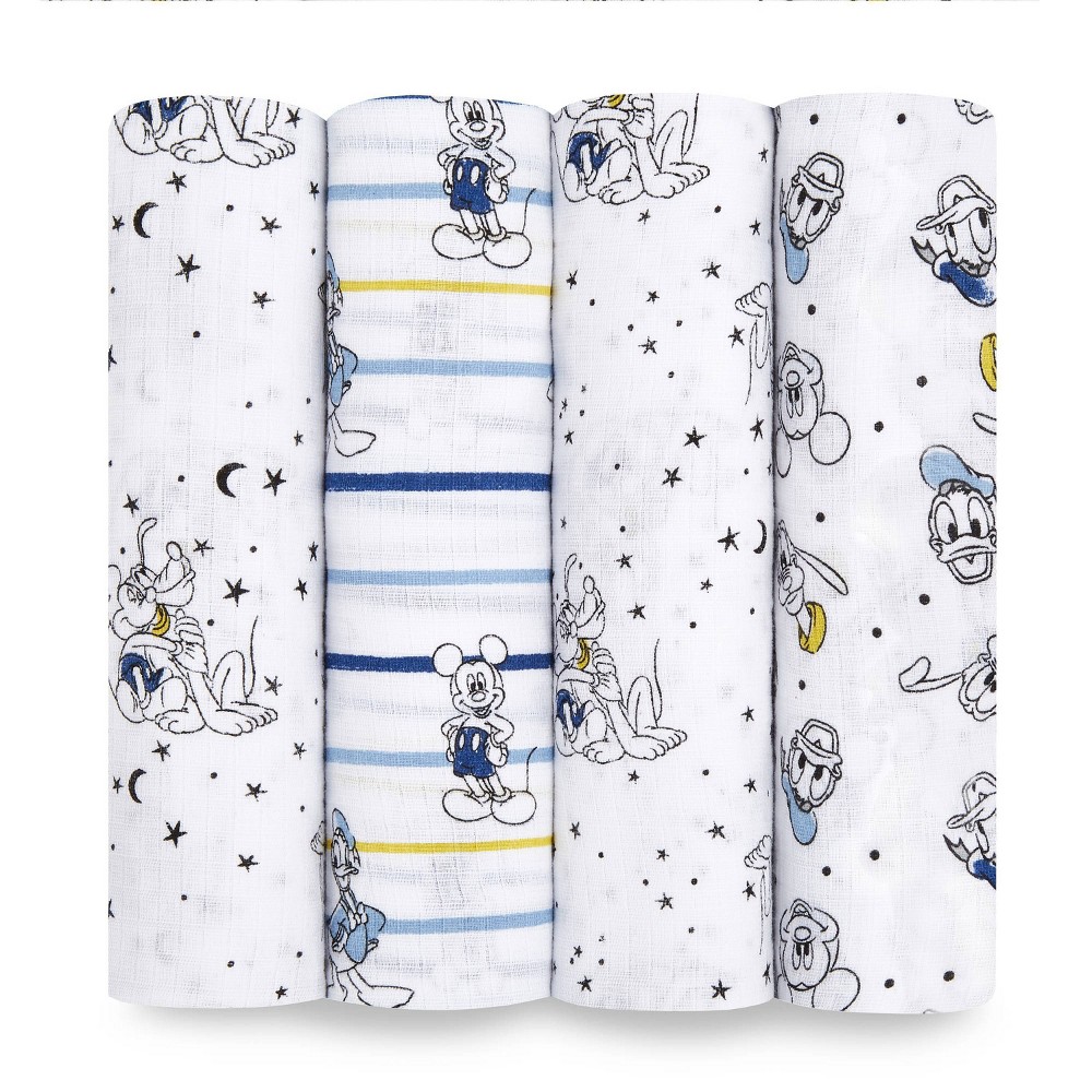 aden + anais Essentials 4pk Cotton Muslin Swaddle Blankets - Mickey Stargazer