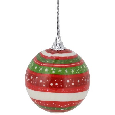 Northlight 14-Piece Red, Green and White Striped Decoupage Christmas Ball Ornament Set, 2.25" (60mm)